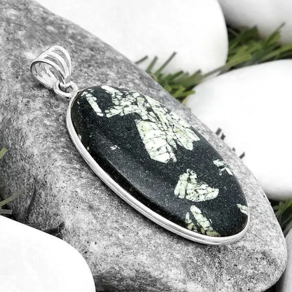 Natural Chinese writing stone sterling silver pendants - Picture 5 of 6